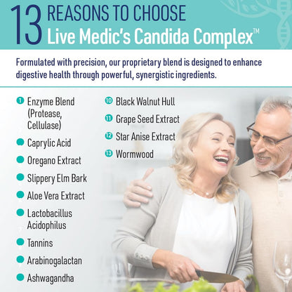 Liver Medic Candida Complex – Digestive Enzymes & Probiotic Cleanse, Non-GMO 120 Caps