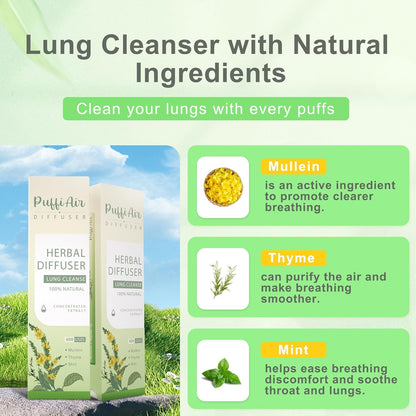 PUFFIAIR Inner Balance Duo Herbal Diffuser Pen Set | Mullein Cleanse Inspired Blend for Daily Reset | Green Purple | 2 Count