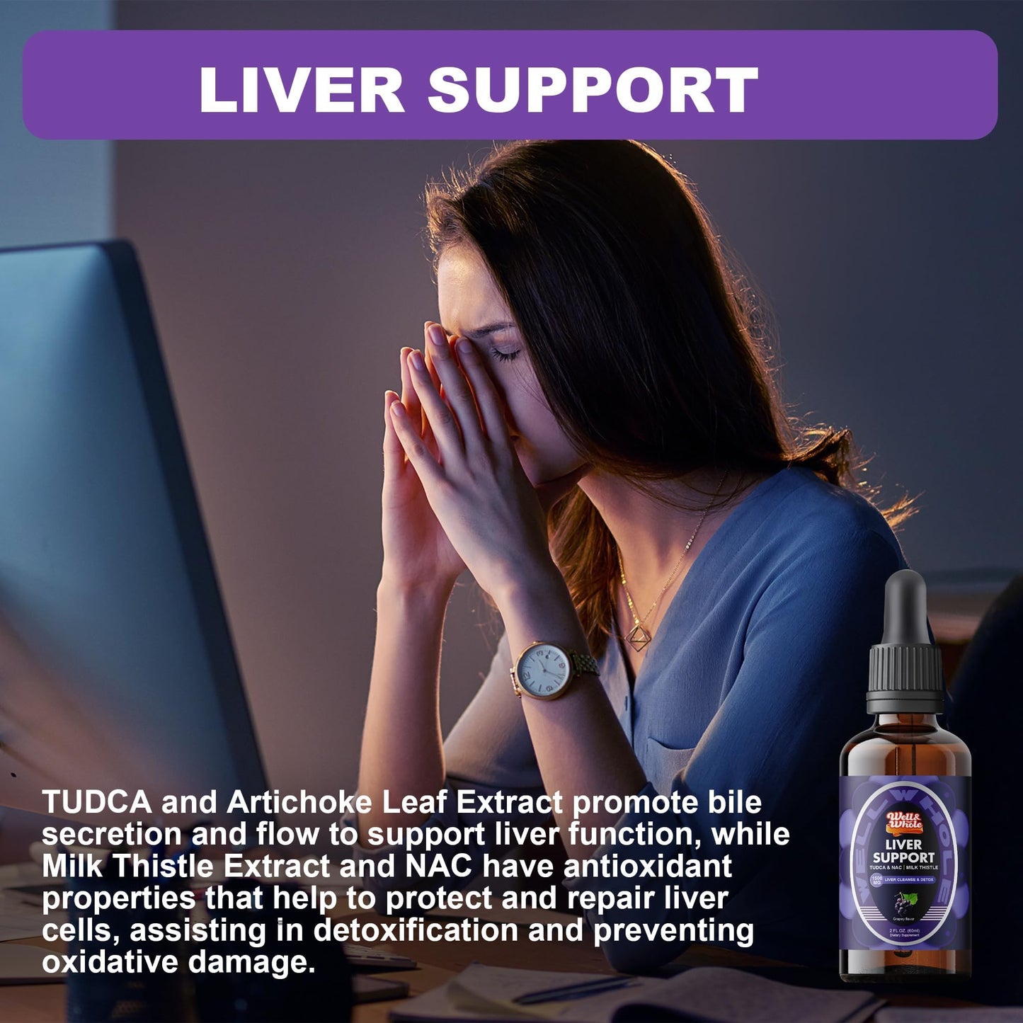 Liver Support Liquid Drops – TUDCA Detox, Milk Thistle, NAC | Vegan & Non-GMO | 60ML