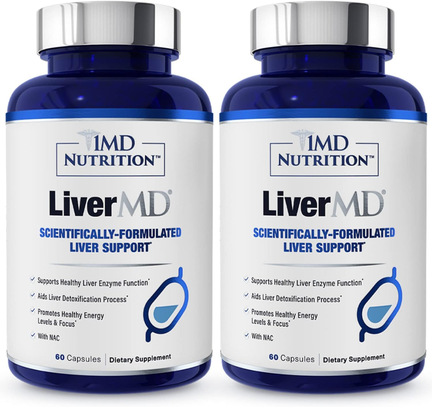 1MD LiverMD Liver Support Supplement | Siliphos Silybin for High Bioavailability | 60 Capsules (2-Pack)