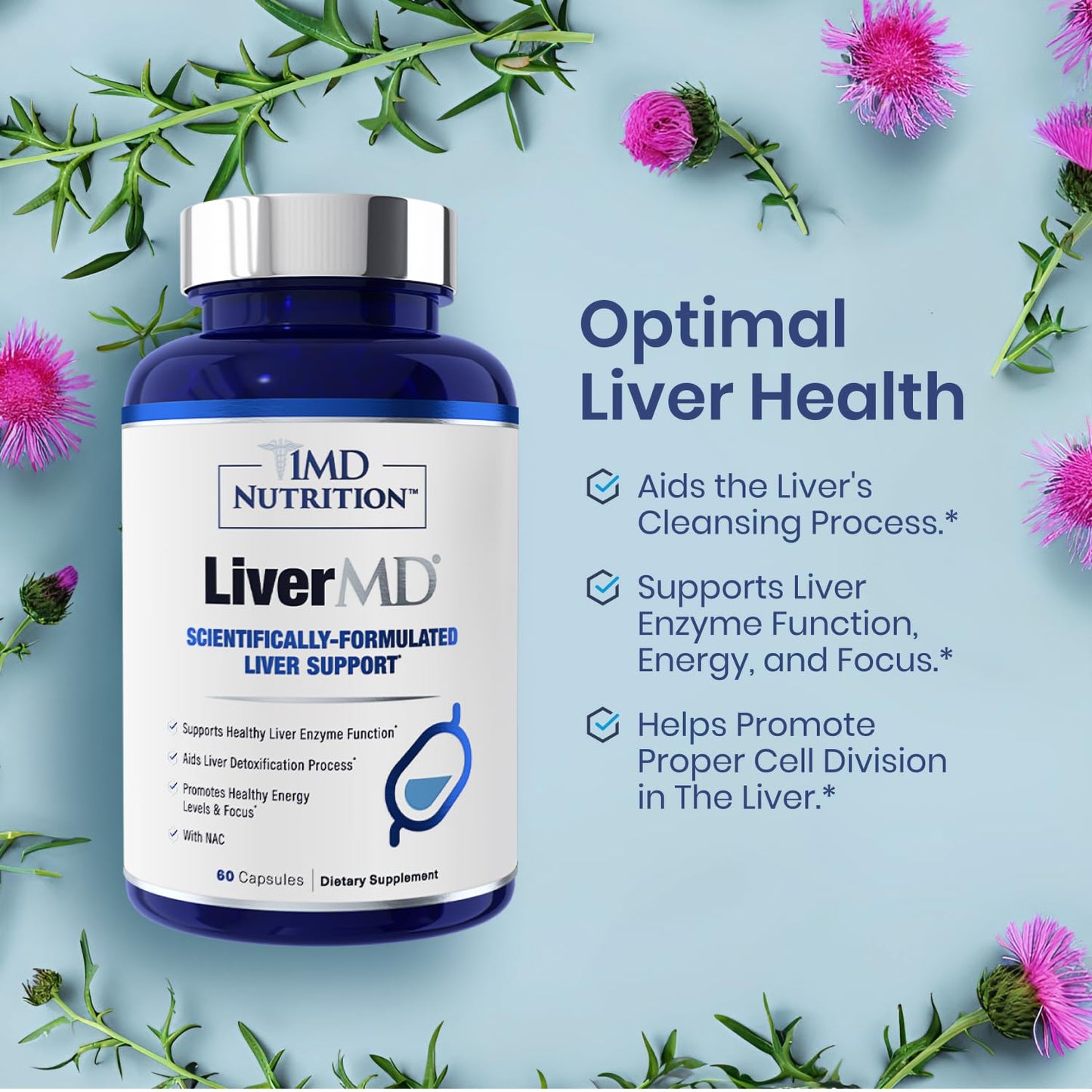 1MD LiverMD Liver Support Supplement | Siliphos Silybin for High Bioavailability | 60 Capsules (2-Pack)