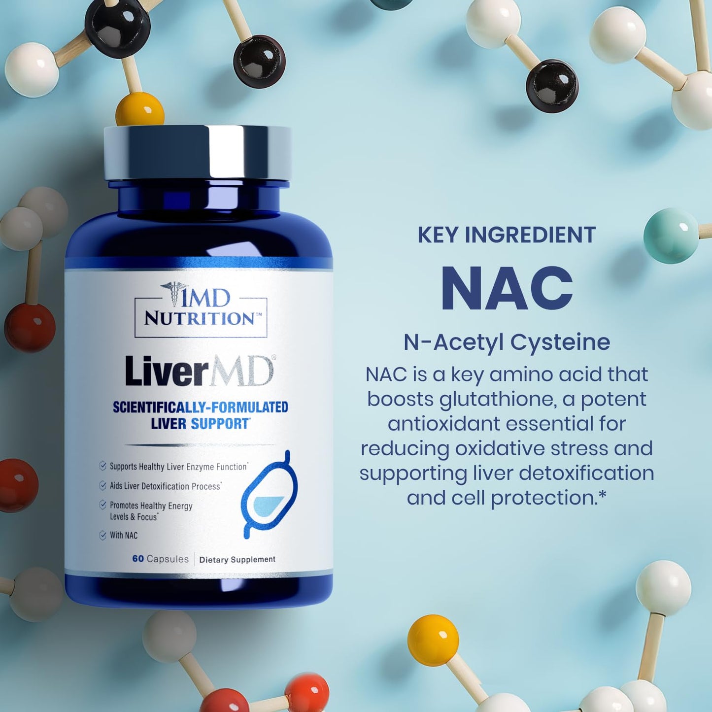 1MD Nutrition LiverMD - Liver Support Supplement with Siliphos Silybin & NAC | 60 Capsules