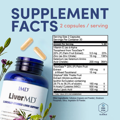 1MD LiverMD Liver Support Supplement | Siliphos Silybin for High Bioavailability | 60 Capsules (2-Pack)