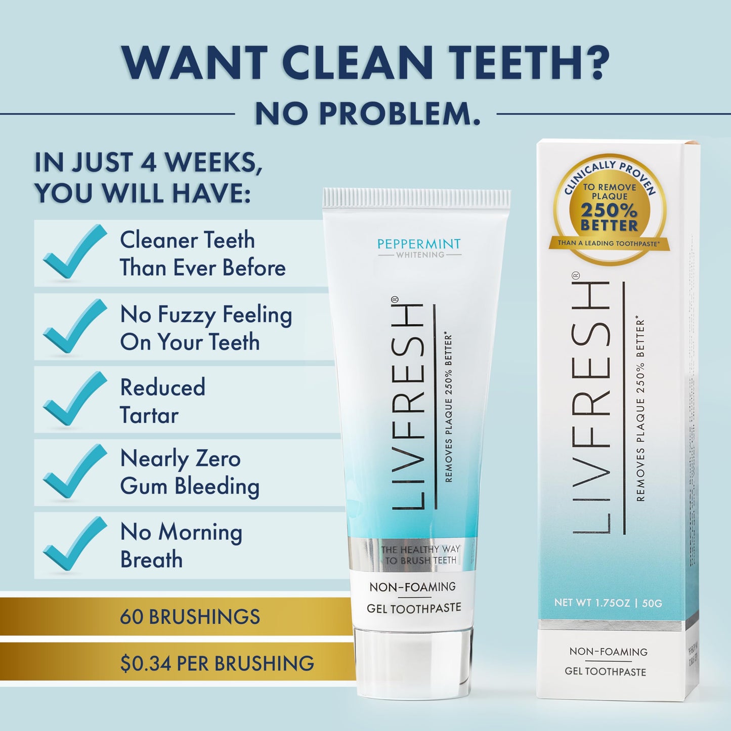 LIVFRESH Toothpaste Gel – Clinically Proven Plaque Removal & Gum Health
