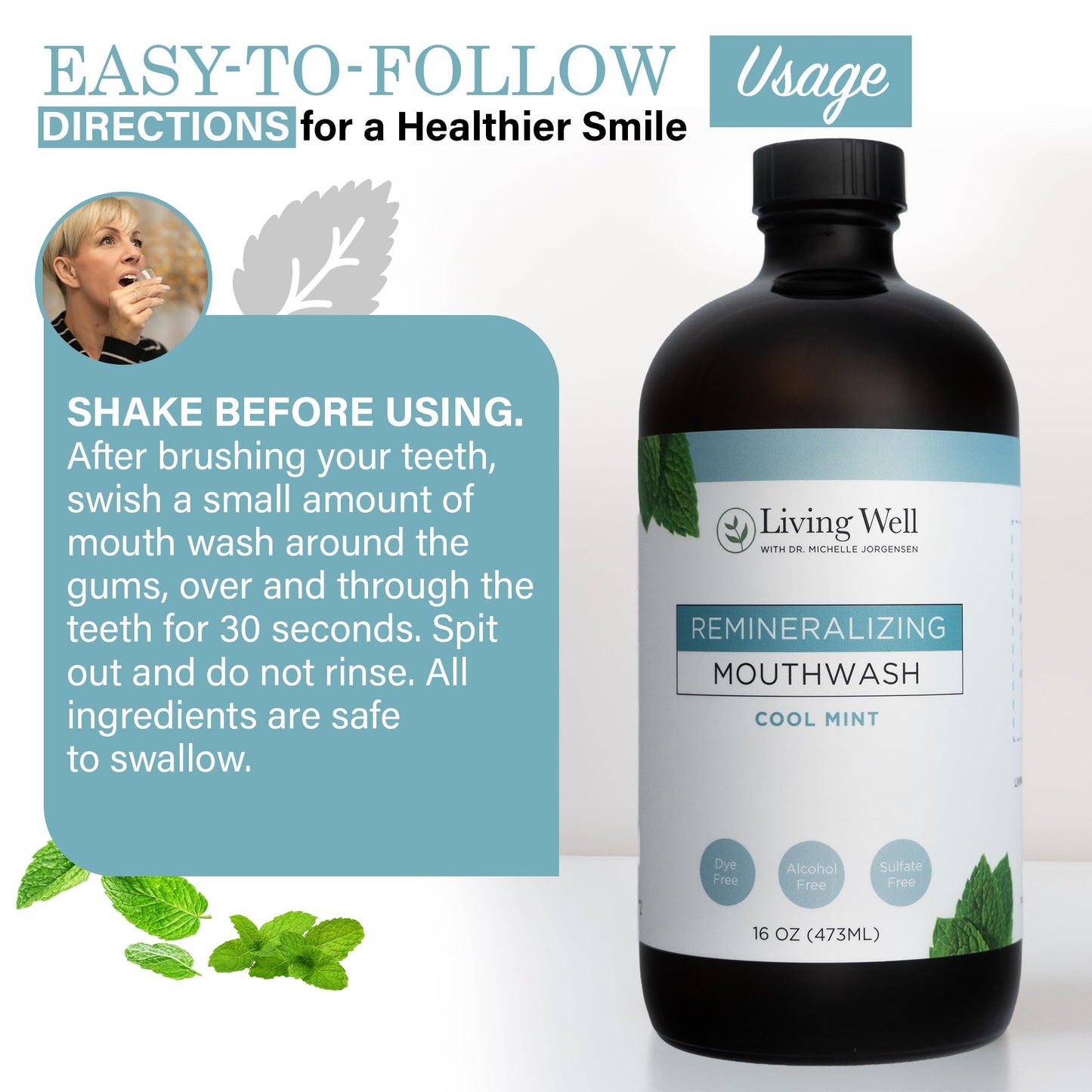 Living Well Mouthwash by Dr. Michelle – Hydroxyapatite & Colloidal Silver, Fluoride & Alcohol Free