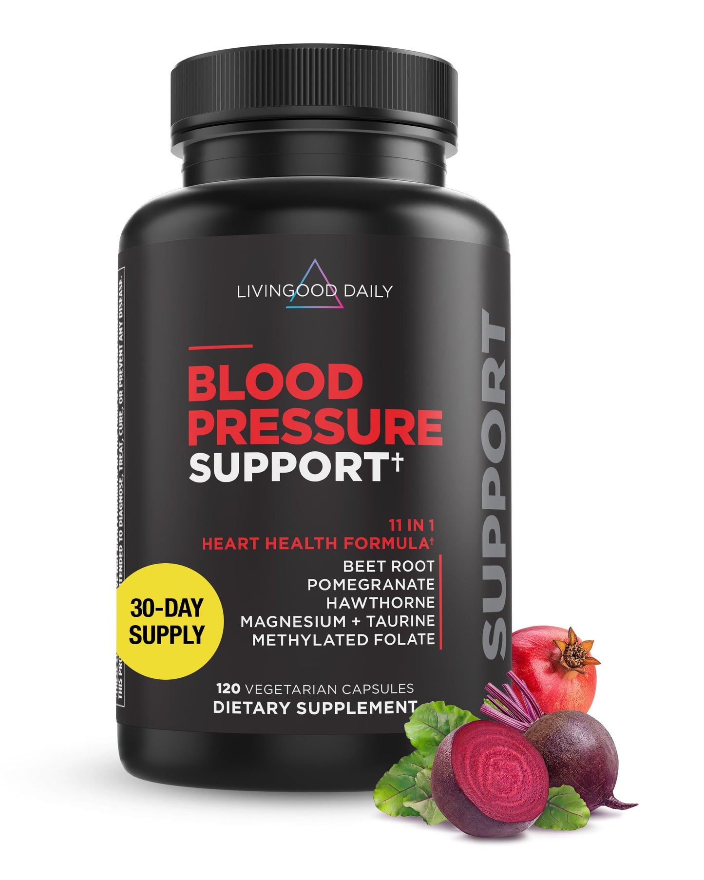 Livingood Daily Blood Pressure Support — Vegan Heart Health Supplement (120 Capsules)