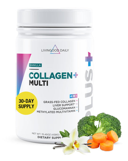 Livingood Daily Collagen Powder Vanilla – Grass-Fed, Vitamin C & Multivitamins, Gluten Free, 30 Servings