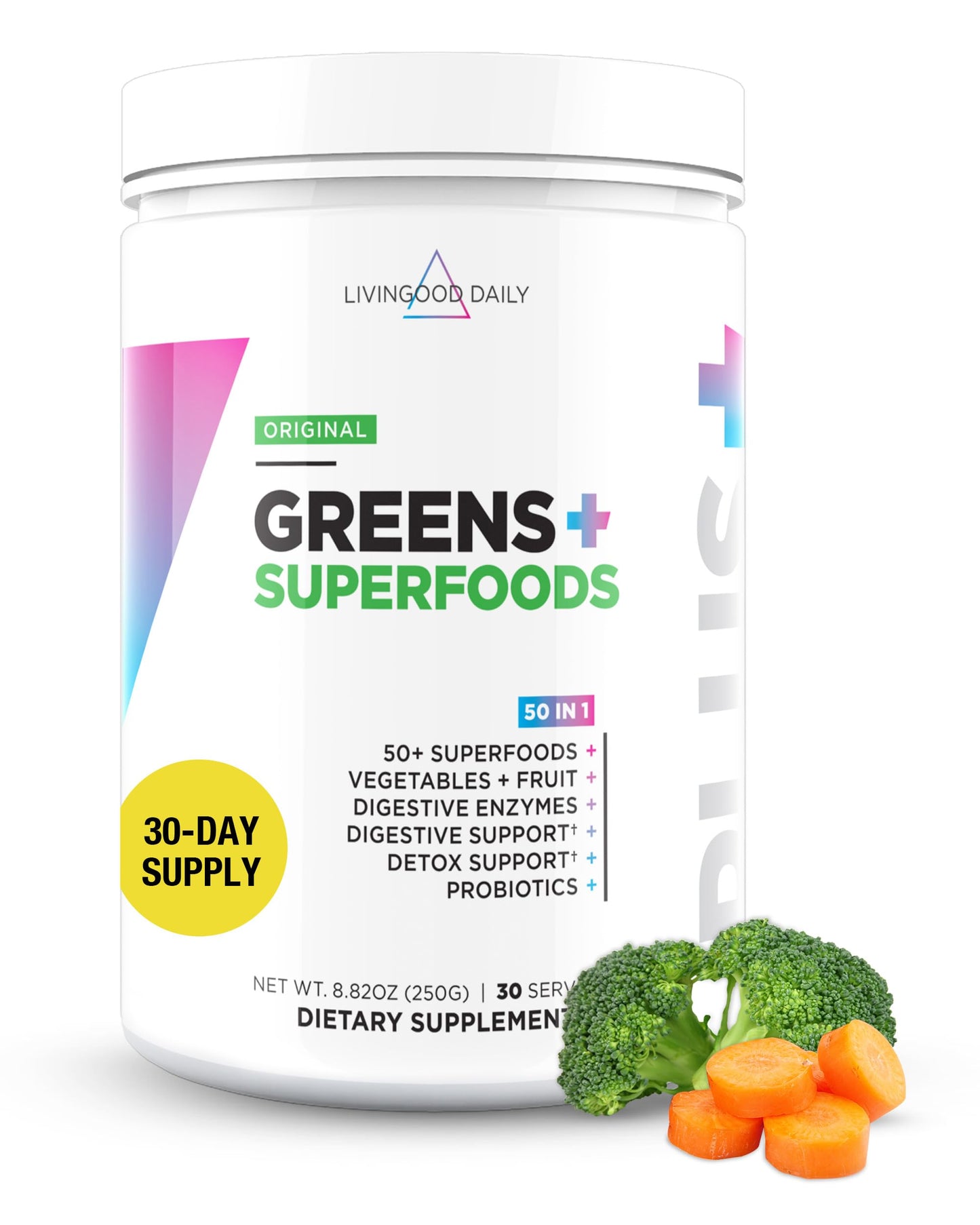 Livingood Daily Greens & Superfood Powder – Original Flavor, 30 Servings, Spirulina, Chlorella & Probiotics