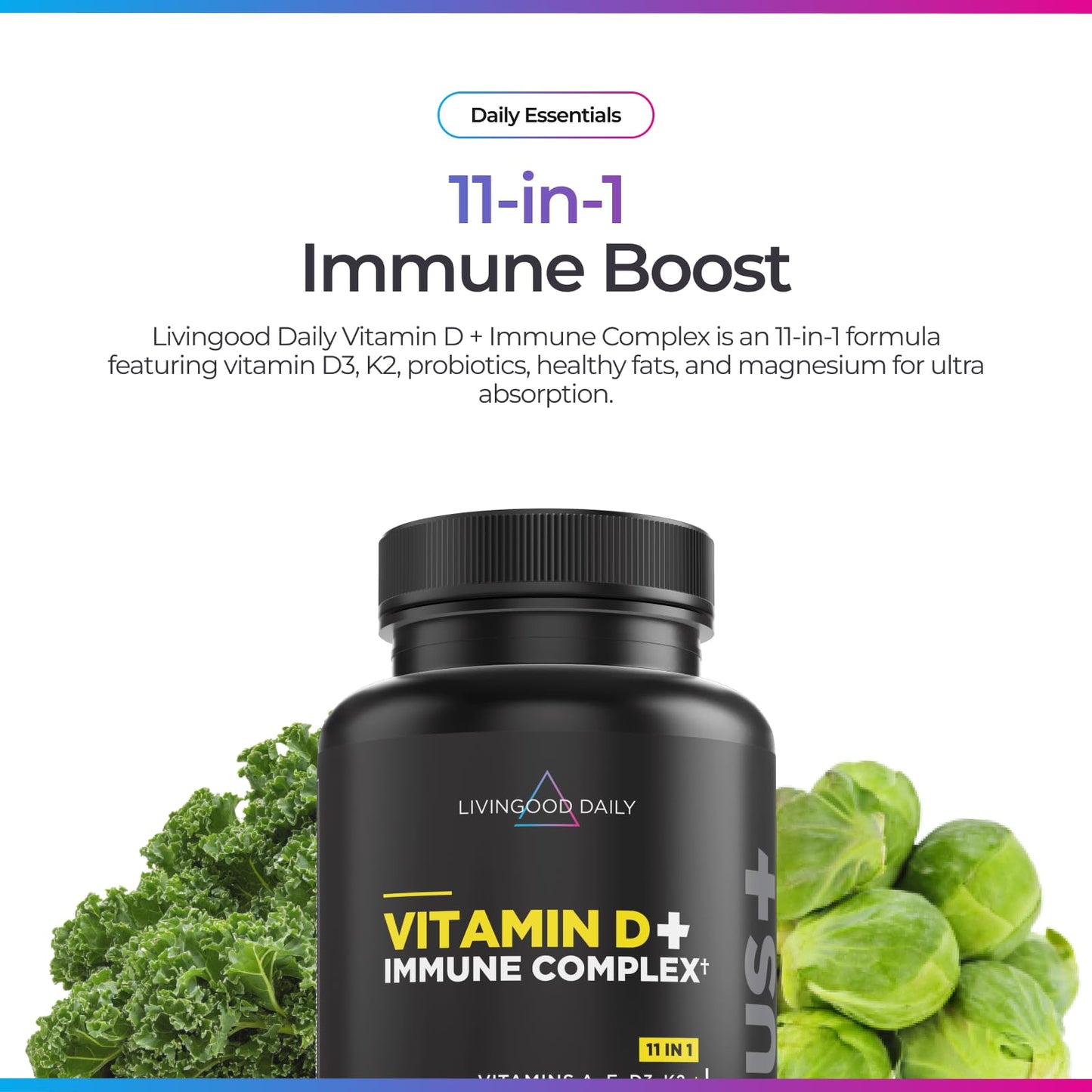 Livingood Daily Vitamin D3 K2 4000 IU – 9-in-1 Immune Support (60 Capsules)