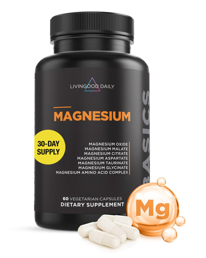 Livingood Daily Magnesium Supplement – 7-Form Glycinate-Citrate-Malate, 300mg, 60 Capsules