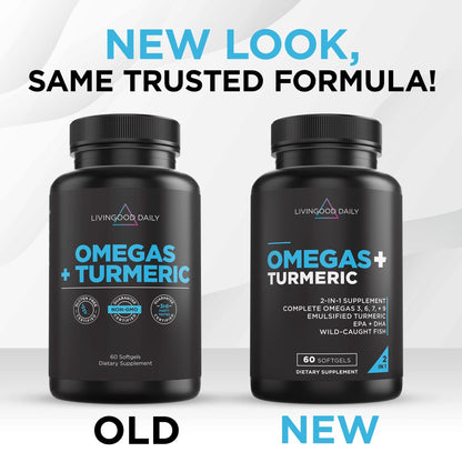 Livingood Daily Omega 3-6-9 Plus Turmeric Curcumin — EPA & DHA, 60 Softgels