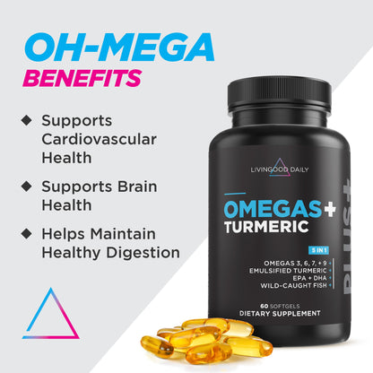 Livingood Daily Omega 3-6-9 Plus Turmeric Curcumin — EPA & DHA, 60 Softgels