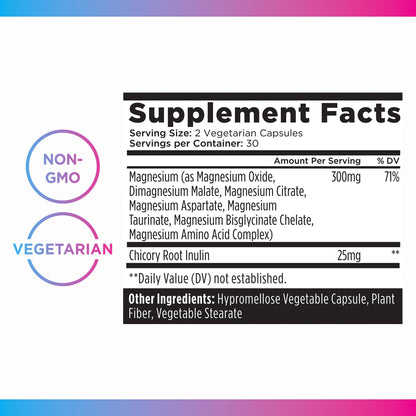Livingood Daily Magnesium Supplement – 7-Form Glycinate-Citrate-Malate, 300mg, 60 Capsules