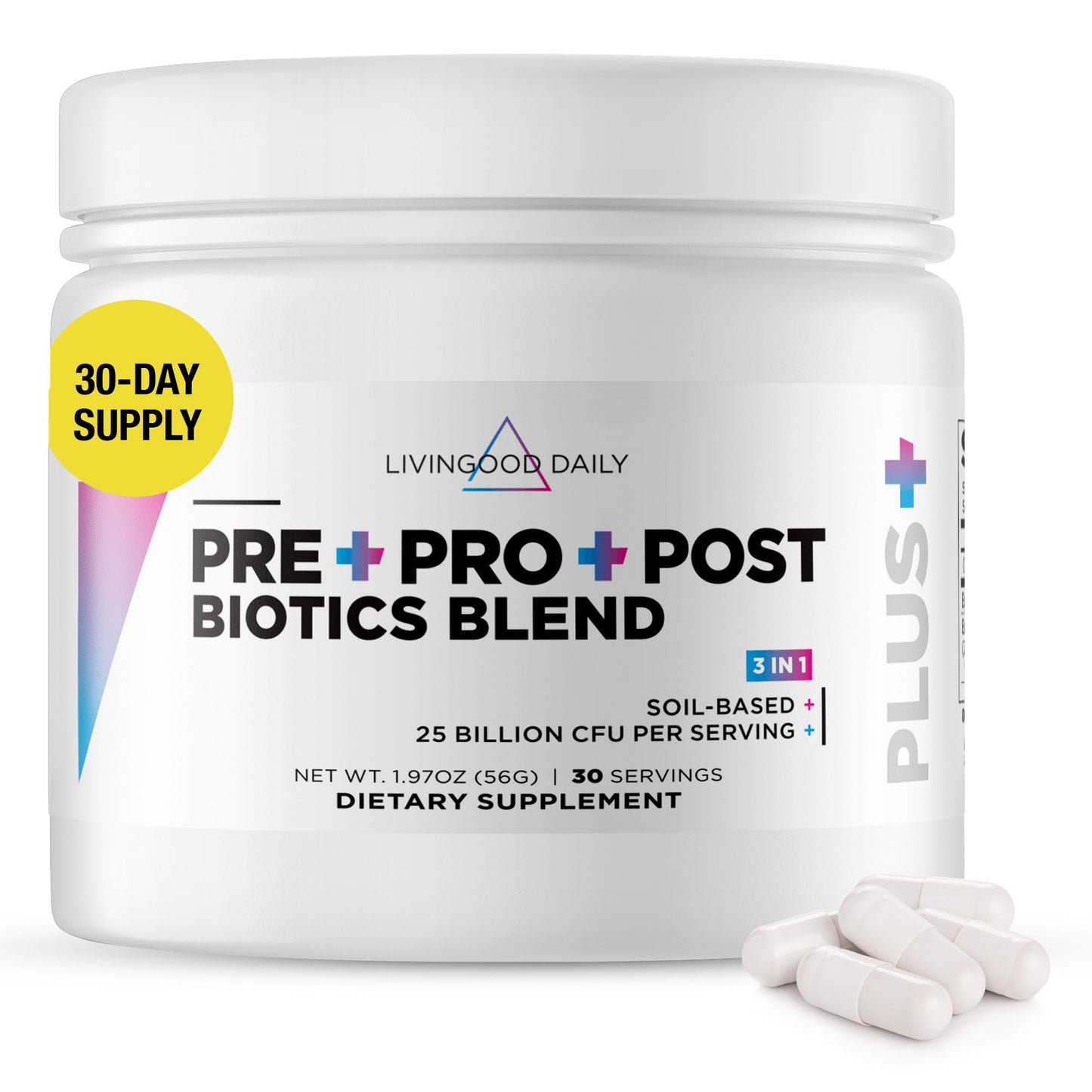 Livingood Daily Pre Pro Post Biotics Blend Powder – 3-in-1 Digestive Support