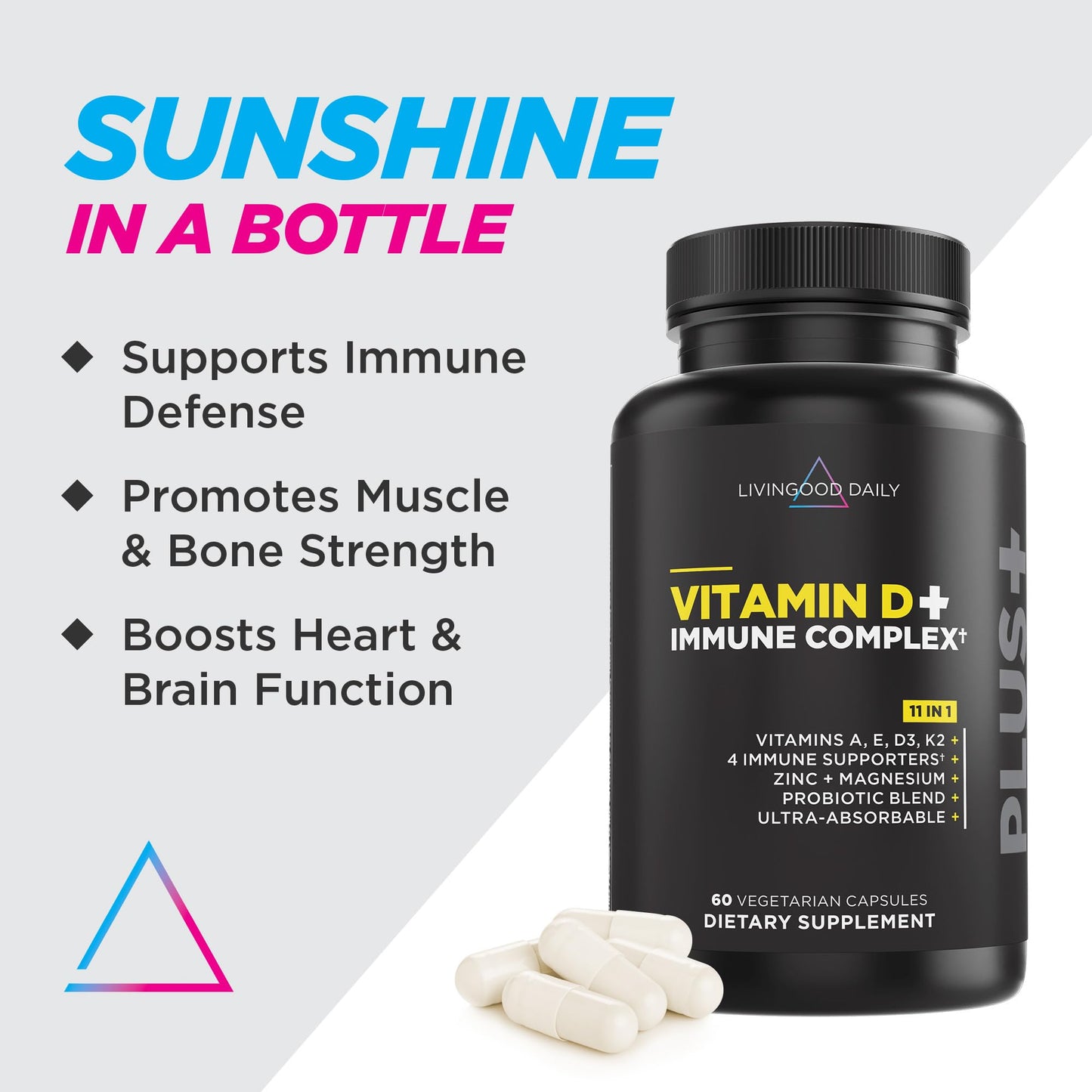 Livingood Daily Vitamin D3 K2 4000 IU – 9-in-1 Immune Support (60 Capsules)
