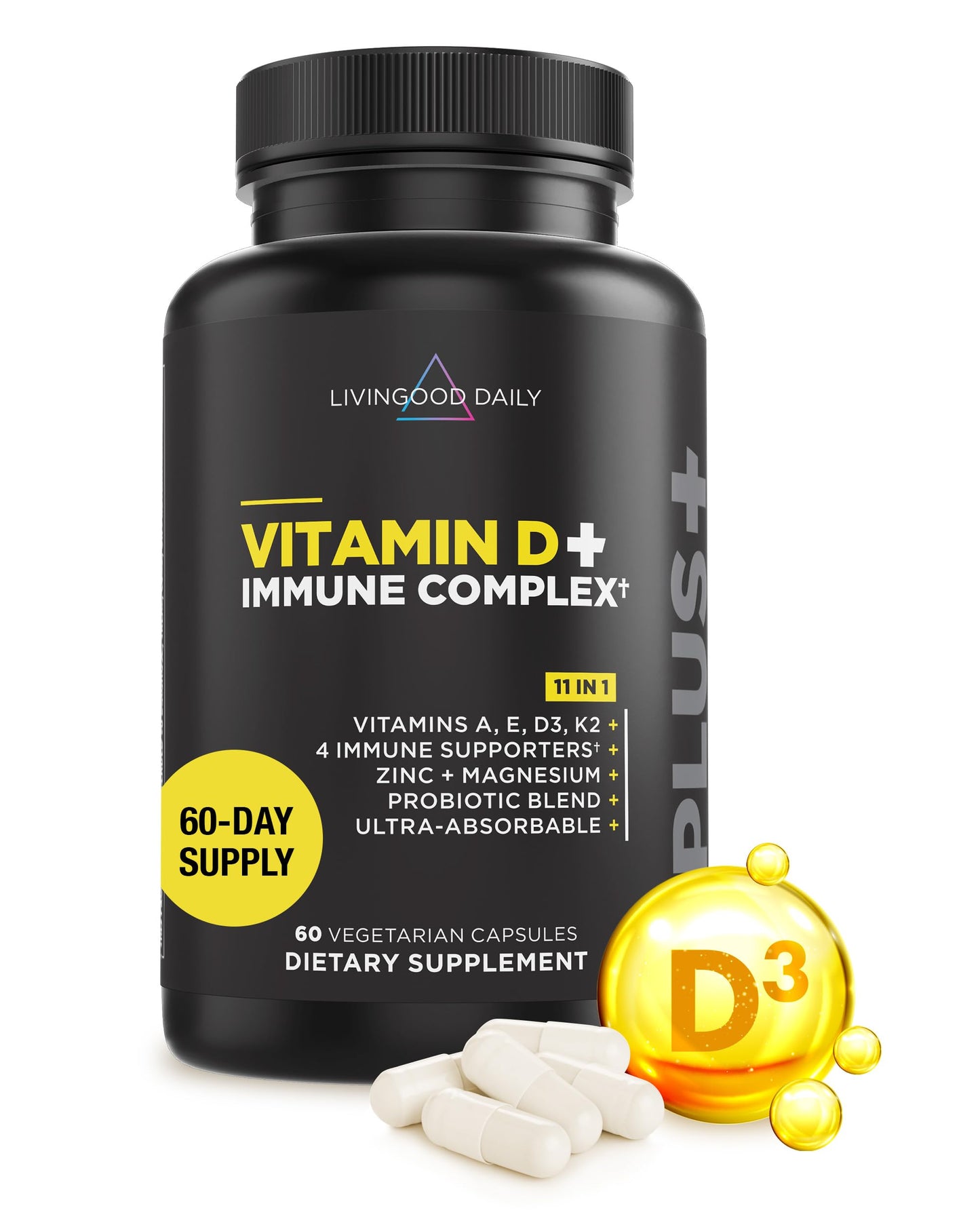 Livingood Daily Vitamin D3 K2 4000 IU – 9-in-1 Immune Support (60 Capsules)