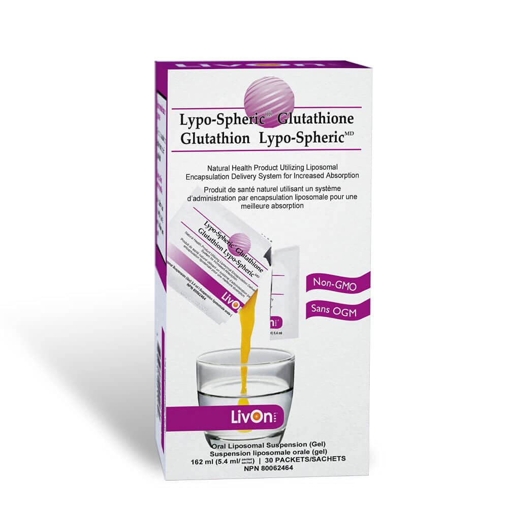 LivOn Lypo-Spheric Glutathione – 30 Packets, 450 mg Each, Liposome-Encapsulated, Non-GMO