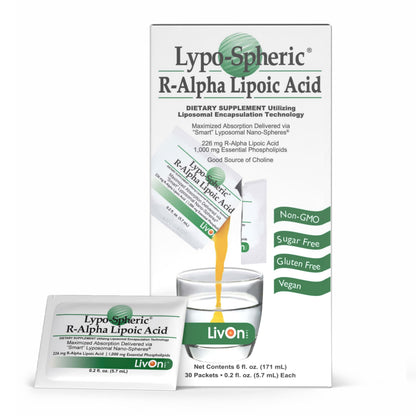 LivOn Lypo-Spheric R-Alpha Lipoic Acid – 30 Packets | 226mg Each | Liposome-Encapsulated, Vegan, Non-GMO