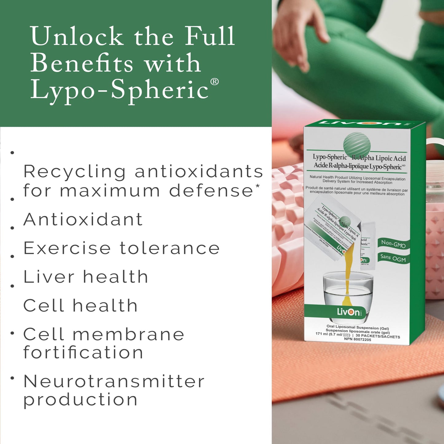 LivOn Lypo-Spheric R-Alpha Lipoic Acid – 30 Packets | 226mg Each | Liposome-Encapsulated, Vegan, Non-GMO