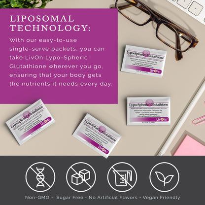 LivOn Lypo-Spheric Glutathione – 30 Packets, 450 mg Each, Liposome-Encapsulated, Non-GMO