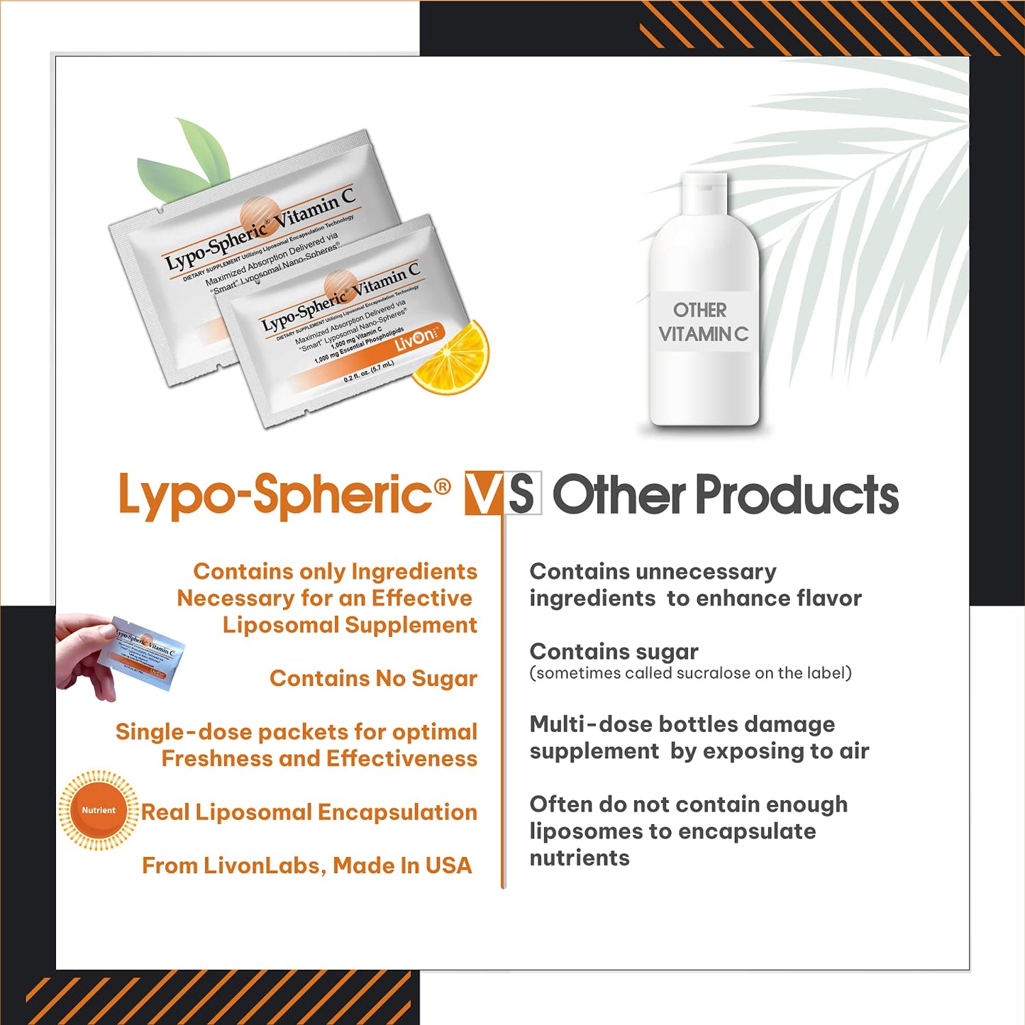 LivOn Laboratories Lypo-Spheric Vitamin C 1000 mg + 1000 mg Phospholipids per Packet | Liposome-Encapsulated, Non-GMO, 30 Packets