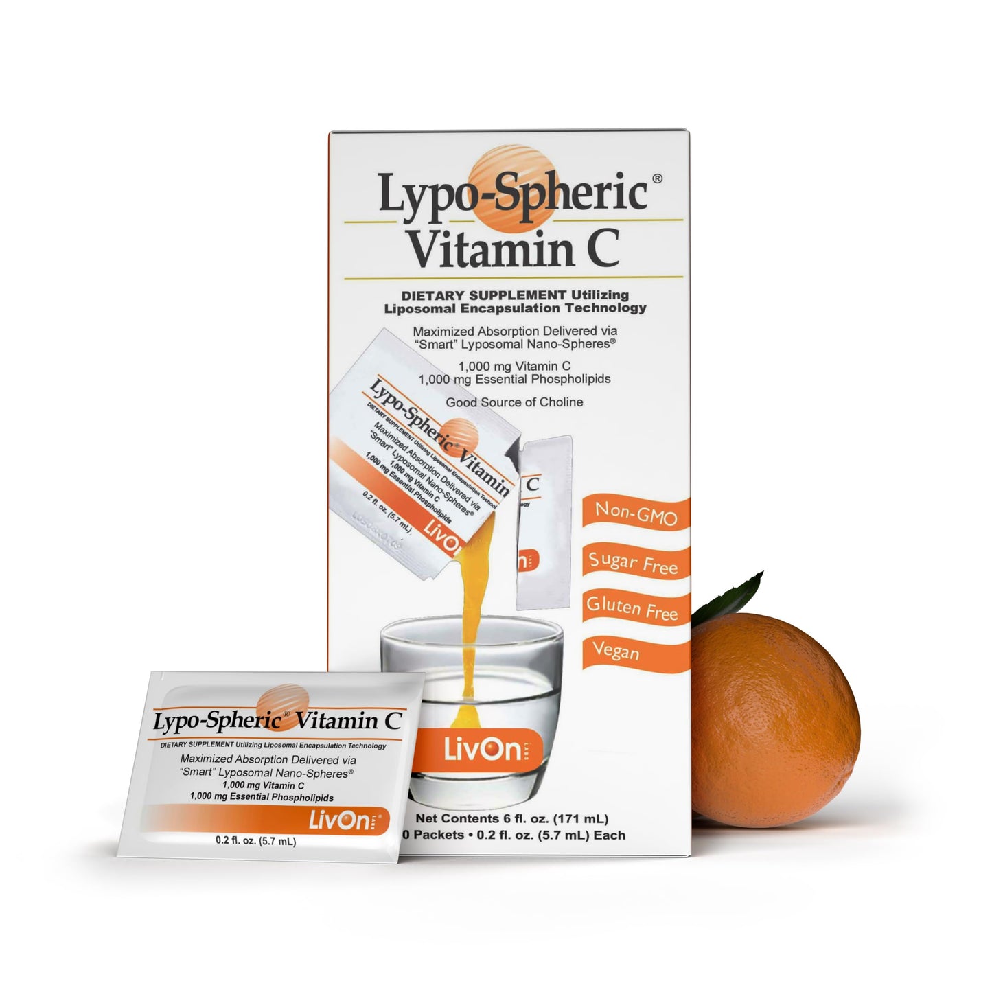 LivOn Lypo–Spheric Vitamin C 1000mg – No Sugar, Immune Support, Plant Based | 30 Packets