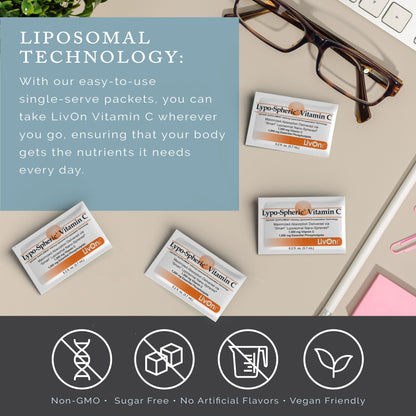 LivOn Lypo–Spheric Vitamin C 1000mg – No Sugar, Immune Support, Plant Based | 30 Packets