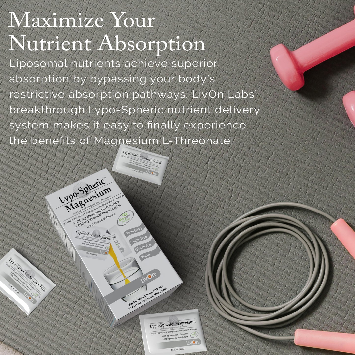 LivOn Lypo-Spheric Magnesium L-Threonate – 30 Packets, 77 mg/Packet, Liposome-Encapsulated