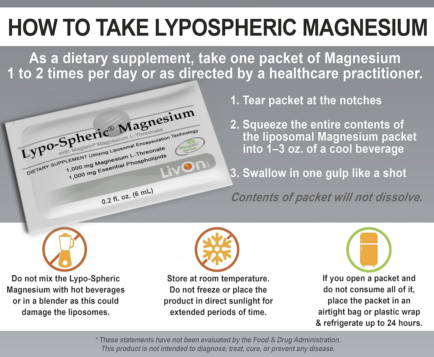 LivOn Lypo-Spheric Magnesium L-Threonate – 30 Packets, 77 mg/Packet, Liposome-Encapsulated