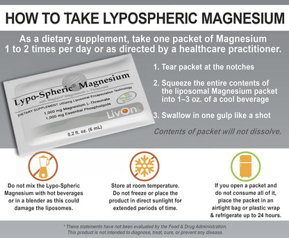 LivOn Lypo-Spheric Magnesium L-Threonate – 30 Packets, 77 mg/Packet, Liposome-Encapsulated