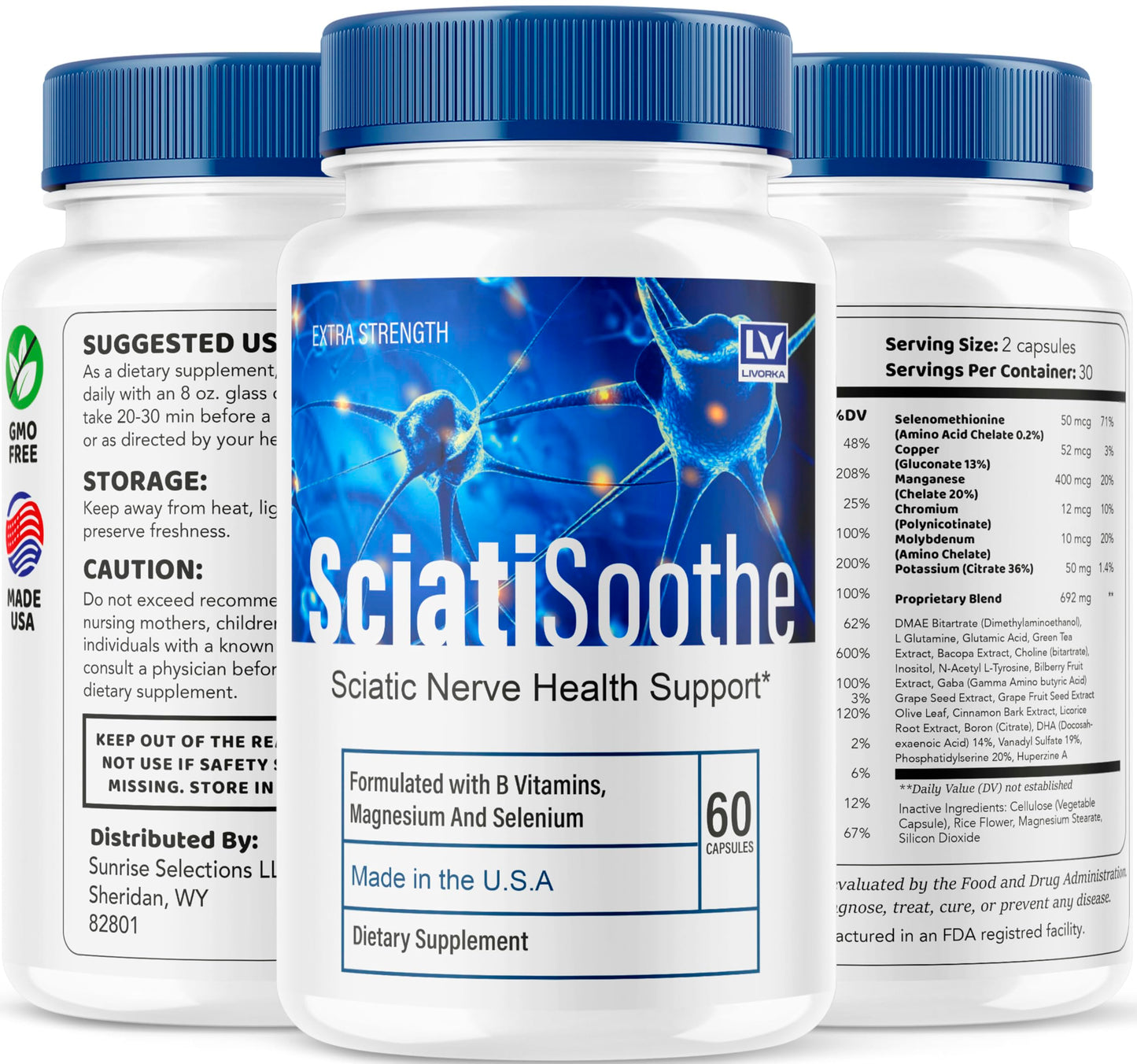 LIVORKA (3 Pack) Sciatisoothe – Sciatisoothe Supplement, 180 Capsules for 3 Months