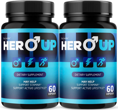 LIVORKA Hero Up Capsules - 2 Pack | Maximum Strength Energy for Men, All-Natural Vitamins, 120 Capsules