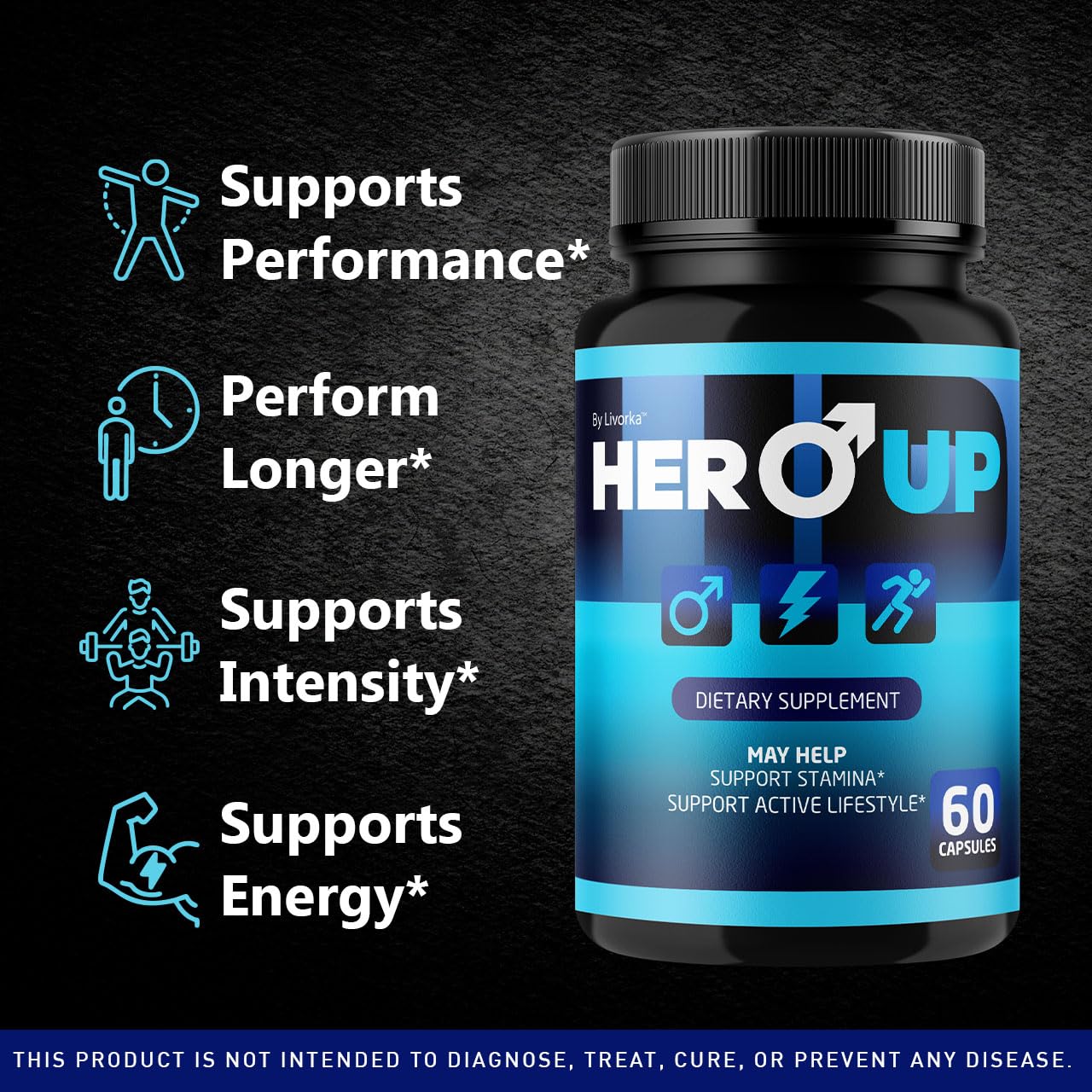 LIVORKA Hero Up Capsules - 2 Pack | Maximum Strength Energy for Men, All-Natural Vitamins, 120 Capsules