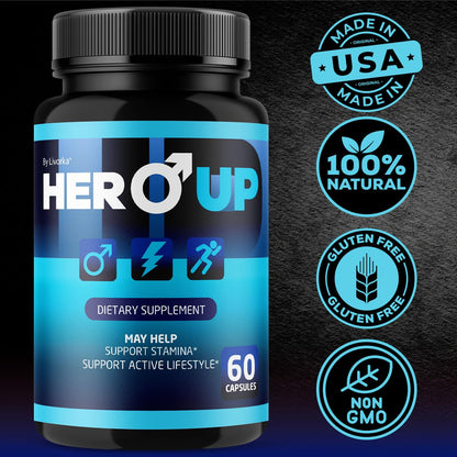 LIVORKA Hero Up Capsules - 2 Pack | Maximum Strength Energy for Men, All-Natural Vitamins, 120 Capsules