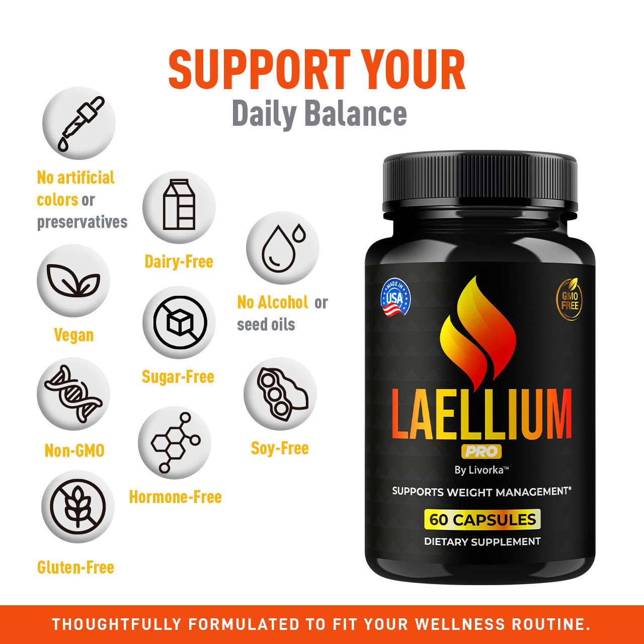 Laellium Pro Pills 5 Pack – All-Natural Daily Formula | LIVORKA Capsules, 300 Capsules