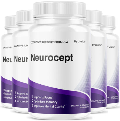LIVORKA Neurocept Brain Supplement Capsules (5 Pack) — Focus, Memory & Clarity, 300 Capsules