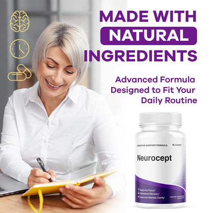 LIVORKA Neurocept Brain Supplement Capsules (5 Pack) — Focus, Memory & Clarity, 300 Capsules