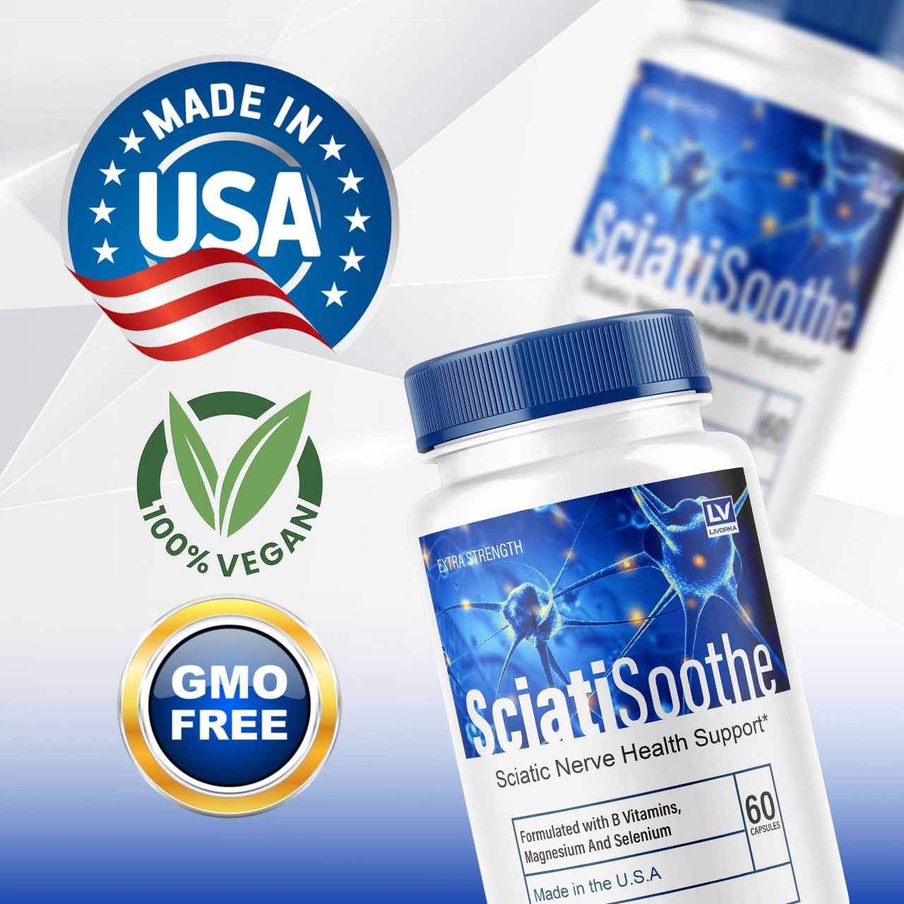 LIVORKA (3 Pack) Sciatisoothe – Sciatisoothe Supplement, 180 Capsules for 3 Months