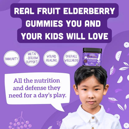 Llama Naturals Elderberry Gummies for Kids — Vegan Organic Immune Support with Vitamin C & Zinc (120 Ct)