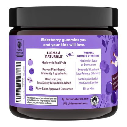Llama Naturals Elderberry Gummies for Kids — Vegan Organic Immune Support with Vitamin C & Zinc (120 Ct)
