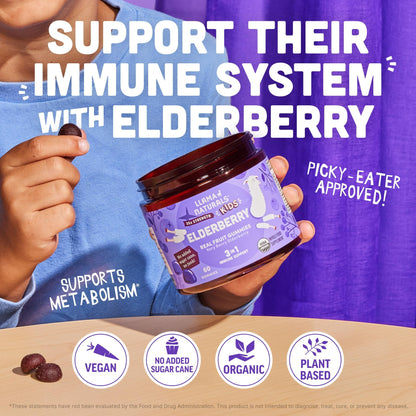 Llama Naturals Elderberry Gummies for Kids — Vegan Organic Immune Support with Vitamin C & Zinc (120 Ct)