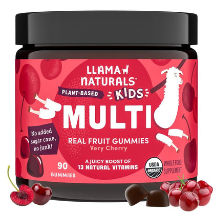 Llama Naturals Kids Multivitamin Gummies - Vegan, Organic, Cherry, 90 ct
