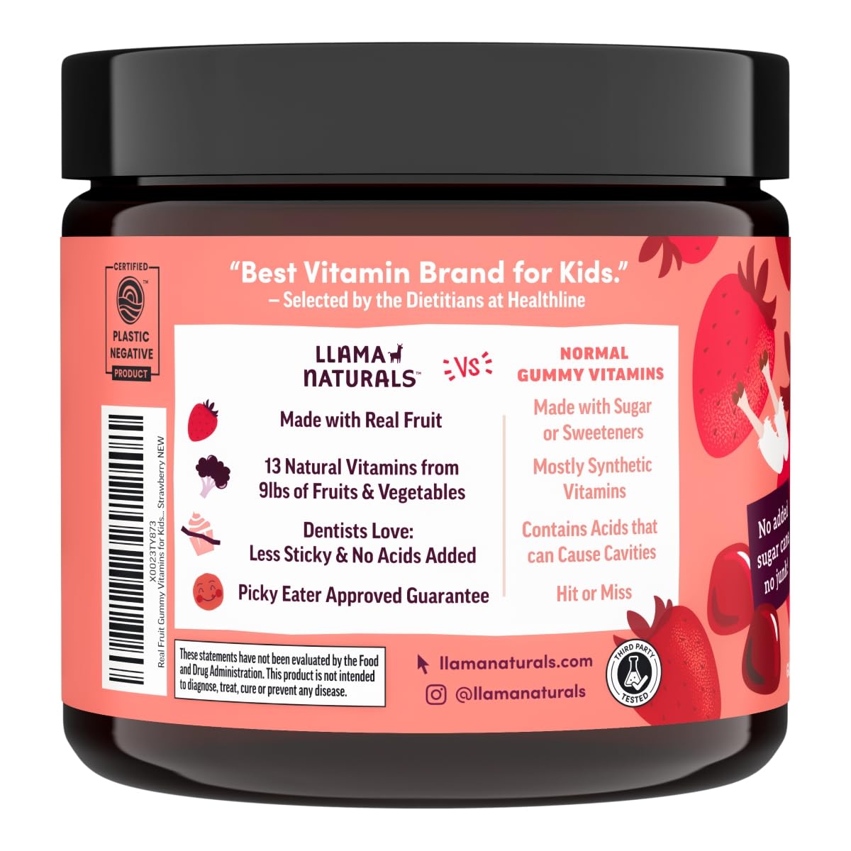 Llama Naturals Kids Multivitamin Gummies – Vegan Organic with Vitamins D, C & K | Strawberry 2 Pack