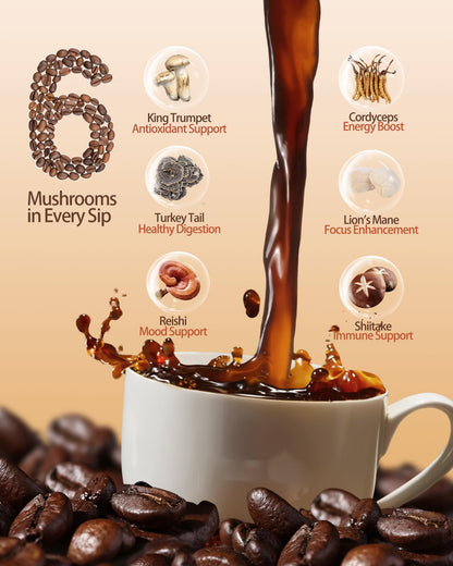 LMKEZHAN Organic Mushroom Coffee – 6 Adaptogenic Mushrooms, Instant, 32 Sticks