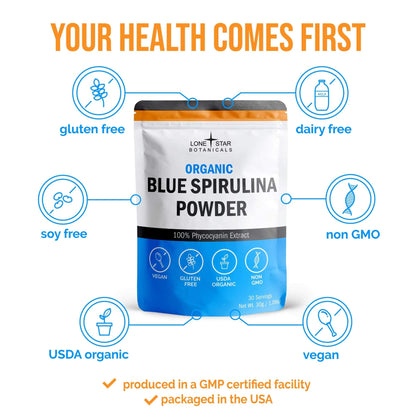 Lone Star Botanicals Organic Blue Spirulina Powder – 300 Servings, Non-GMO, Vegan, Gluten-Free, USDA Certified