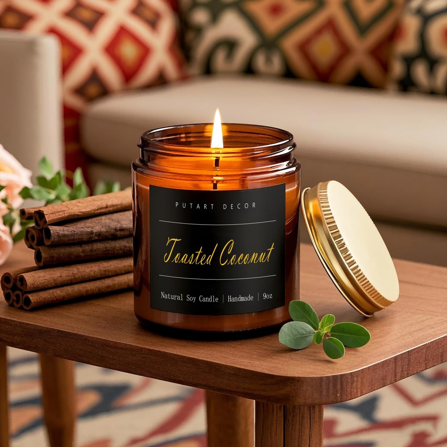 Putart Toasted Coconut Soy Candle 9oz – Non-Toxic, Long-Lasting Fragrance, Luxury Jar