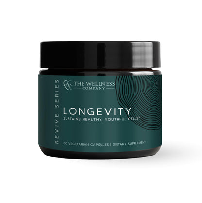 The Wellness Company Longevity – Mitochondria Efficiency, DNA Repair, Cellular Senescense - NR, Lipsomal Glutathione, Resveratrol, Bifidobacterium 15B CFU | 60ct (1 Month Supply)