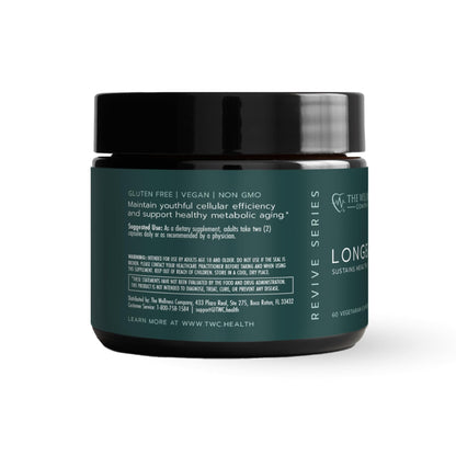 The Wellness Company Longevity – Mitochondria Efficiency, DNA Repair, Cellular Senescense - NR, Lipsomal Glutathione, Resveratrol, Bifidobacterium 15B CFU | 60ct (1 Month Supply)