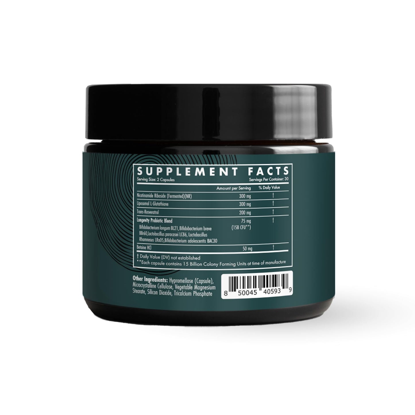 The Wellness Company Longevity – Mitochondria Efficiency, DNA Repair, Cellular Senescense - NR, Lipsomal Glutathione, Resveratrol, Bifidobacterium 15B CFU | 60ct (1 Month Supply)