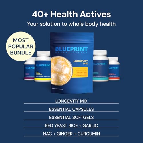 Blueprint Bryan Johnson Longevity Mix – Muscle Builder & Recovery Supplement (30 Servings, Pineapple Yuzu)